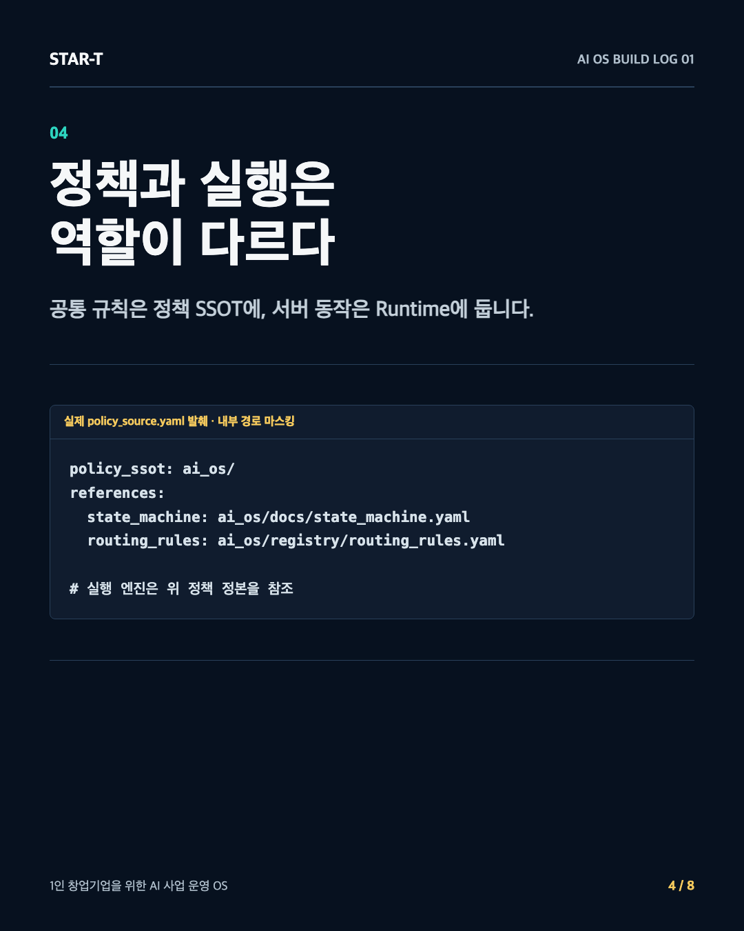 정책 SSOT와 Runtime 2레이어 분리 구조